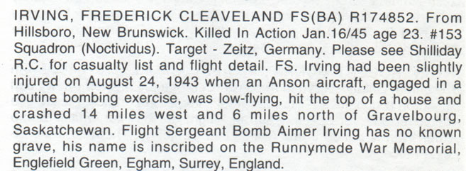 they shall not grow old entry for FS Irving